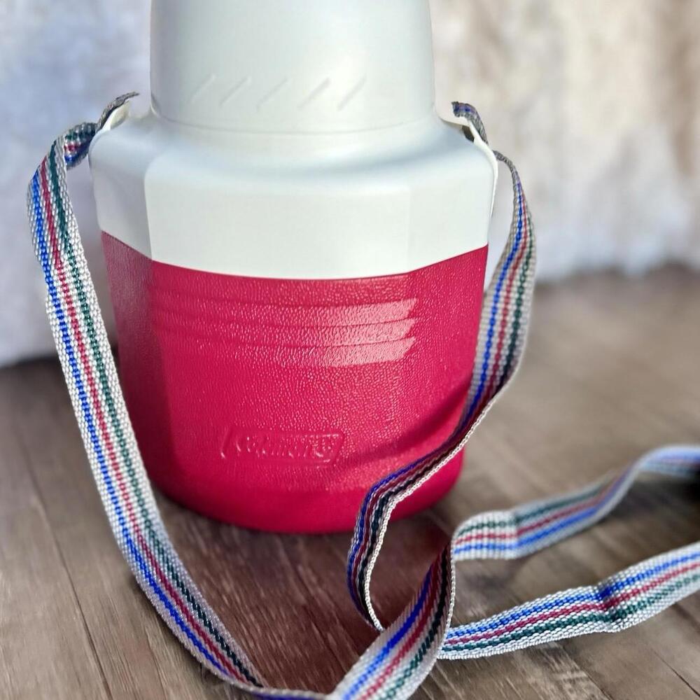 Vintage Coleman Water Canteen Jug Red White w/ Spout and Carry Strap 5516